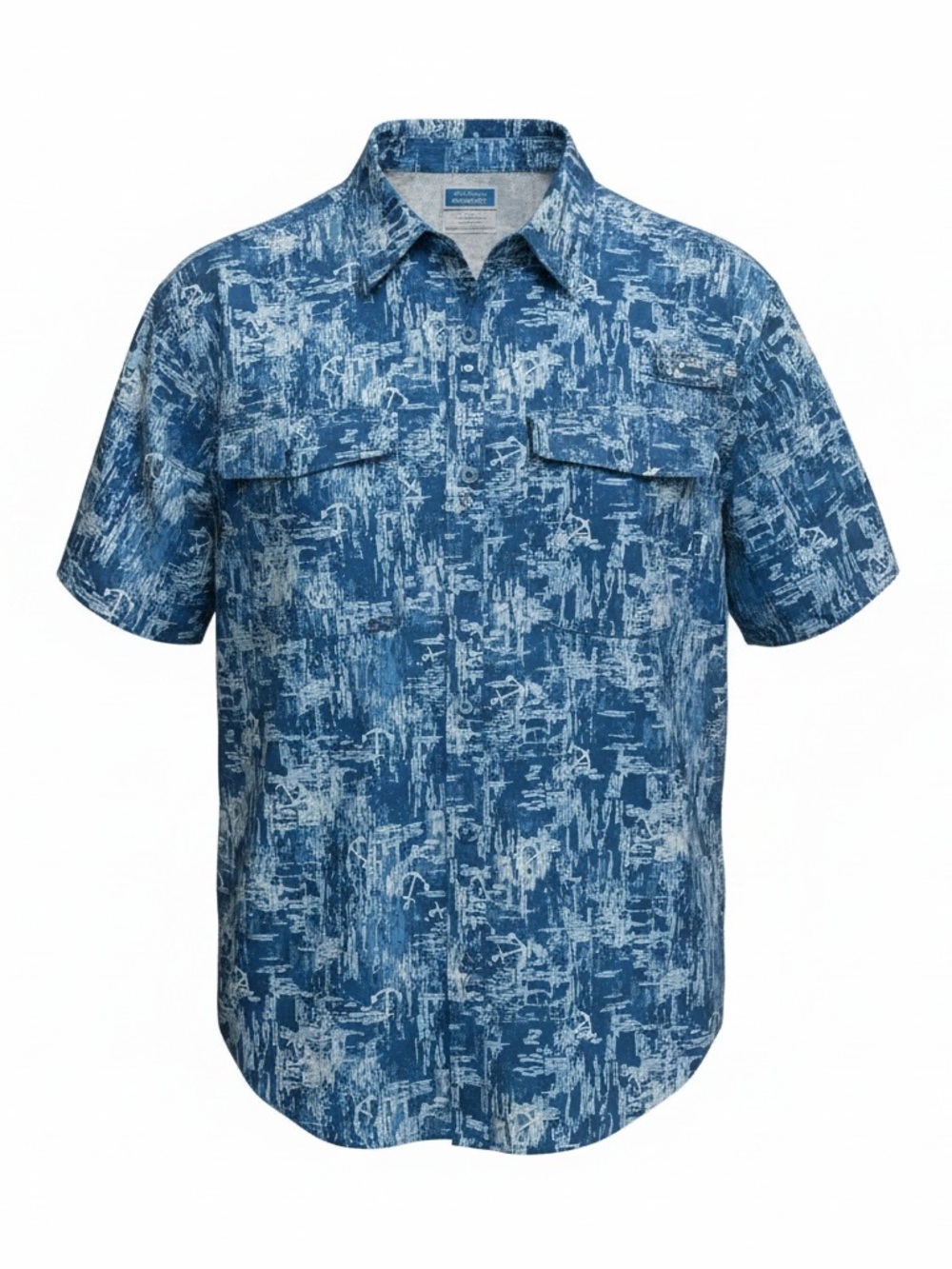 Silver Bait. Short-Sleeve Blue Printed Casual Button-Down Shirt